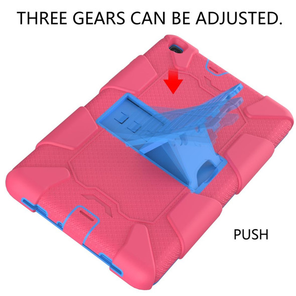 For Galaxy Tab A8.0 2019 / T290 Shockproof Two-Color Silicone Protection Case with Holder(Hot Pink+Blue)