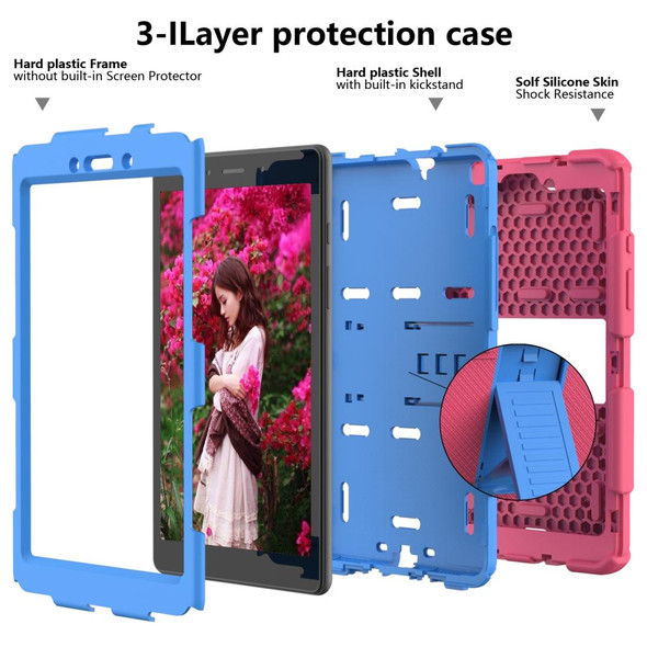 For Galaxy Tab A8.0 2019 / T290 Shockproof Two-Color Silicone Protection Case with Holder(Hot Pink+Blue)