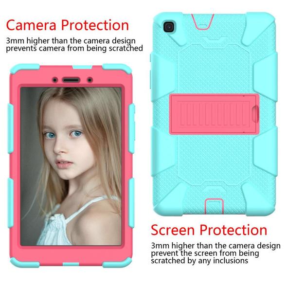 For Galaxy Tab A8.0 2019 / T290 Shockproof Two-Color Silicone Protection Case with Holder(TeaL+Hot Pink)