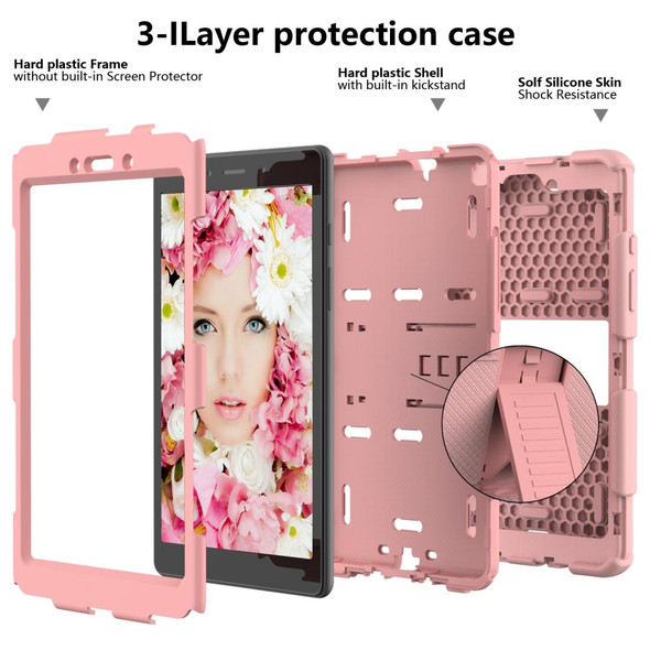 For Galaxy Tab A8.0 2019 / T290 Shockproof Two-Color Silicone Protection Case with Holder(Rose Gold)