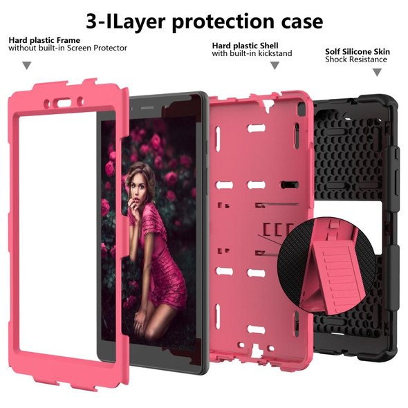 For Galaxy Tab A8.0 2019 / T290 Shockproof Two-Color Silicone Protection Case with Holder(Black+Hot Pink)