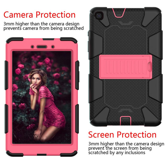 For Galaxy Tab A8.0 2019 / T290 Shockproof Two-Color Silicone Protection Case with Holder(Black+Hot Pink)