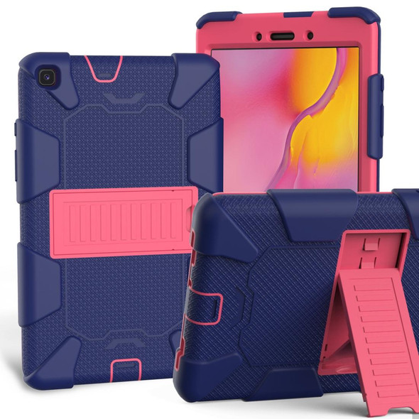 For Galaxy Tab A8.0 2019 / T290 Shockproof Two-Color Silicone Protection Case with Holder(Dark Blue+Hot Pink)