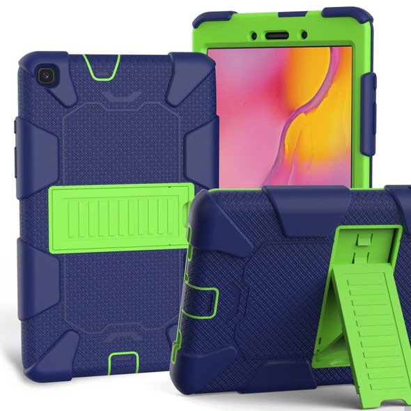 For Galaxy Tab A8.0 2019 / T290 Shockproof Two-Color Silicone Protection Case with Holder(Dark Blue+Green)