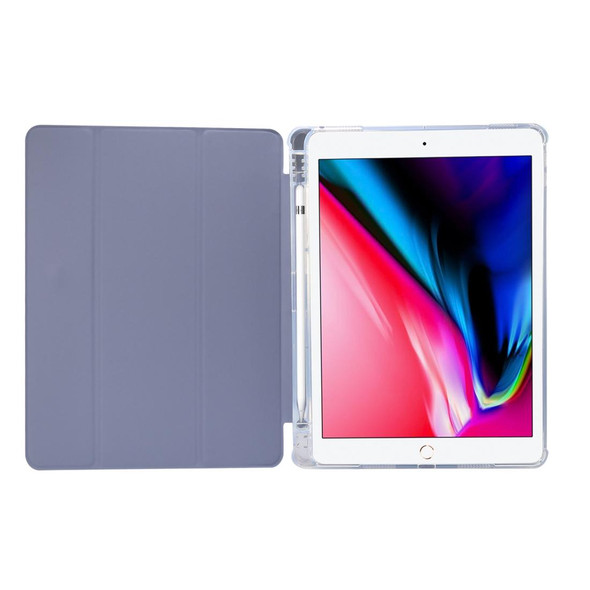 For iPad Air (2019)/Pro 10.5 (2017) 3-folding Electric Pressed Skin Texture Horizontal Flip Shockproof Transparent TPU + PU Leatherette Case with Holder & Pen Slot & Sleep / Wake-up Function(Baby Blue)