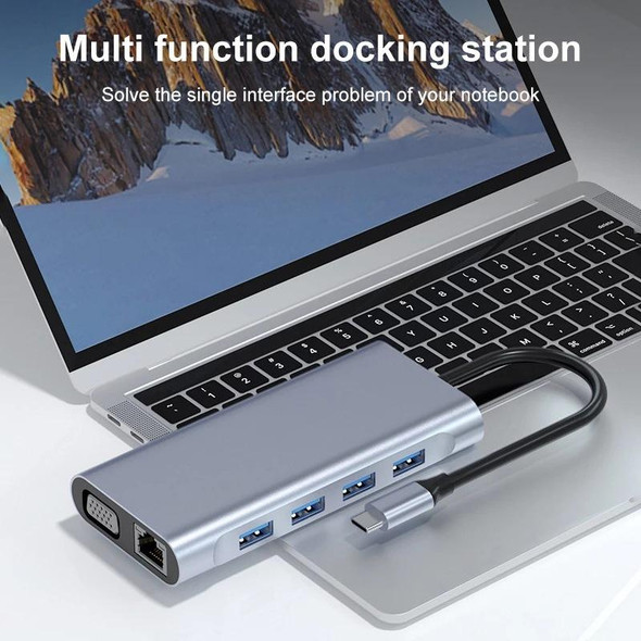 11 in 1 USB-C / Type-C to USB Docking Station HUB Adapter(1000M Network Port)