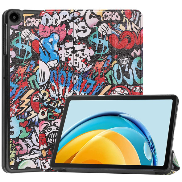 For Huawei Matepad SE 10.4 Custer Painted 3-Fold Holder Leatherette Tablet Case(Graffiti)