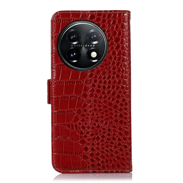 For OnePlus 11 5G Crocodile Top Layer Cowhide RFID Leatherette Phone Case(Red)