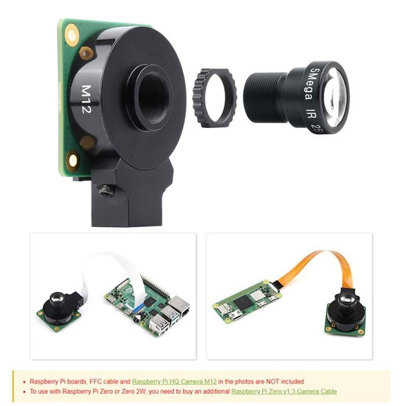 Waveshare WS0202505 For Raspberry Pi M12 Camera Lens ,5MP, 25mm Focal Length,Large Aperture,24054