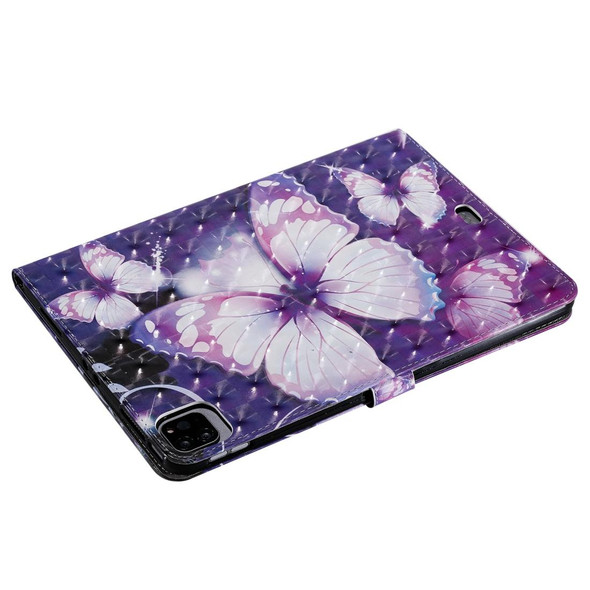 For iPad Pro 11 (2020) 3D Colored Drawing Horizontal Flip Leatherette Tablet Case with Holder & Card Slot & Wallet(Purple Butterfly)