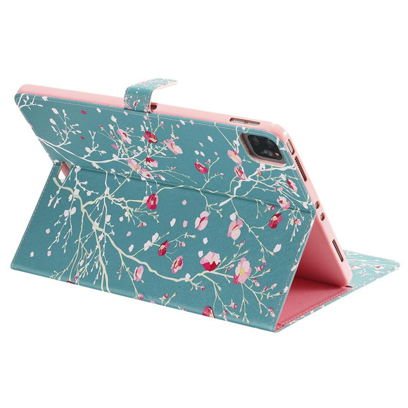 For iPad Pro 11 (2020) Colored Drawing Horizontal Flip Leatherette Tablet Case with Holder & Card Slot & Wallet(Apricot Blossom Tree)