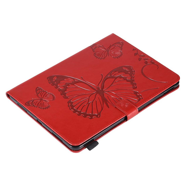 For iPad Pro 11 (2020) Pressed Printing Butterfly Pattern Horizontal Flip Leatherette Tablet Case with Holder & Card Slots & Wallet(Red)