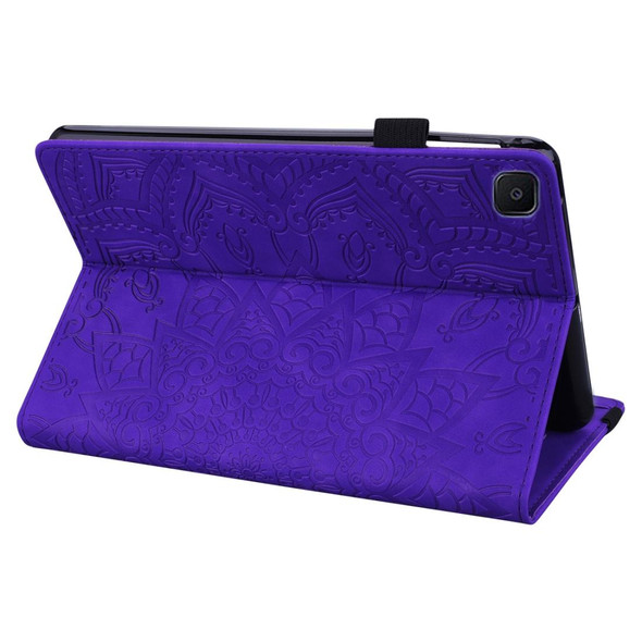 For Samsung Galaxy Tab S6 Lite  Calf Pattern Double Folding Design Embossed Leatherette Case with  Holder & Card Slots & Pen Slot &   Elastic Band(Purple)