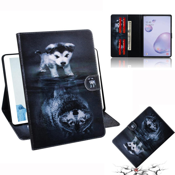 For Samsung Galaxy Tab A8.4 (2020) Colored Drawing Pattern Horizontal Flip PU Leatherette Case with Holder & Card Slots & Wallet(Wolf Dog)