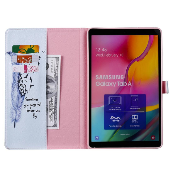 For Galaxy Tab A 10.1 (2019) 3D Colored Drawing Horizontal Flip Leatherette Case with Holder & Card Slots & Wallet(Feather)