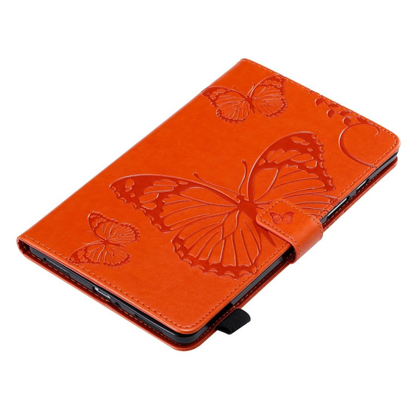 For Galaxy Tab A 8.0 (2019) Pressed Printing Butterfly Pattern Horizontal Flip PU Leatherette Case with Holder & Card Slots & Wallet & Pen Slot(Orange)