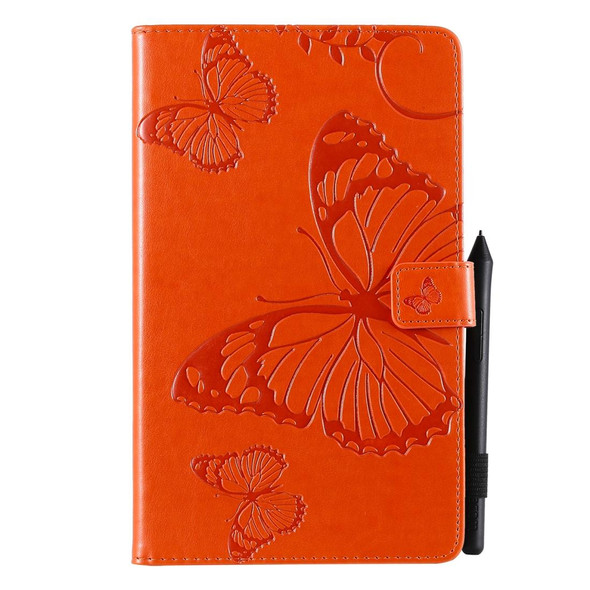 For Galaxy Tab A 8.0 (2019) Pressed Printing Butterfly Pattern Horizontal Flip PU Leatherette Case with Holder & Card Slots & Wallet & Pen Slot(Orange)