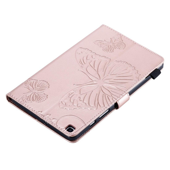 For Galaxy Tab A 8.0 (2019) T295/T290 Pressed Printing Butterfly Pattern Horizontal Flip PU Leatherette Case with Holder & Card Slots & Wallet & Pen Slot(Rose Gold)