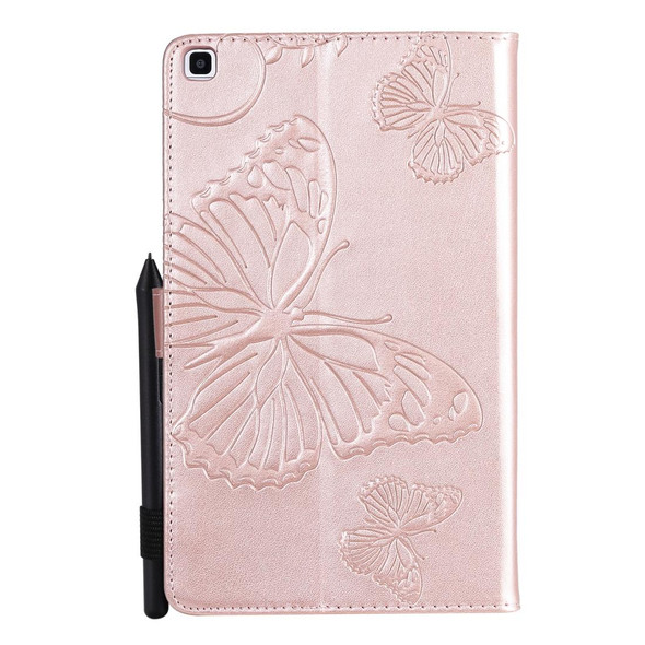 For Galaxy Tab A 8.0 (2019) T295/T290 Pressed Printing Butterfly Pattern Horizontal Flip PU Leatherette Case with Holder & Card Slots & Wallet & Pen Slot(Rose Gold)