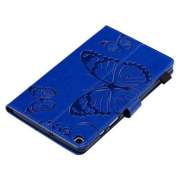 For Galaxy Tab A 8.0 (2019) Pressed Printing Butterfly Pattern Horizontal Flip PU Leatherette Case with Holder & Card Slots & Wallet & Pen Slot(Blue)