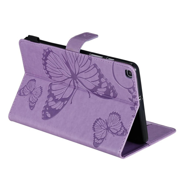 For Galaxy Tab A 8.0 (2019) Pressed Printing Butterfly Pattern Horizontal Flip PU Leatherette Case with Holder & Card Slots & Wallet & Pen Slot(Purple)