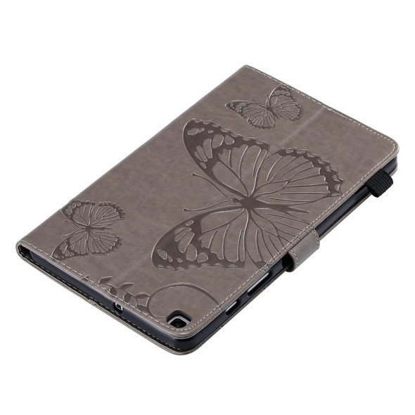 For Galaxy Tab A 8.0 (2019) Pressed Printing Butterfly Pattern Horizontal Flip PU Leatherette Case with Holder & Card Slots & Wallet & Pen Slot(Grey)