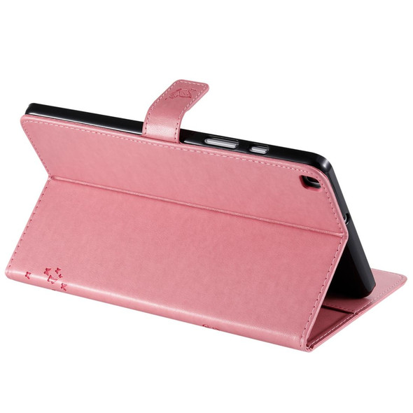 For Galaxy Tab A 8.0 (2019) T295/T290 Pressed Printing Cat and Tree Pattern Horizontal Flip Leatherette Case with Holder & Card Slots & Wallet(Pink)