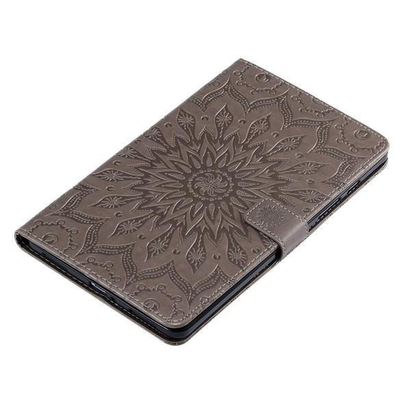 For Galaxy Tab A 8.0 (2019) T295/T290 Pressed Printing Sun Flower Pattern Horizontal Flip Leatherette Case with Holder & Card Slots & Wallet(Grey)