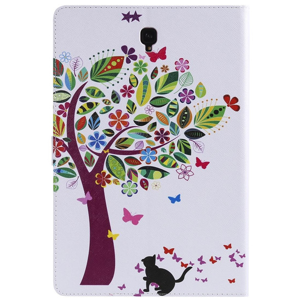 For Galaxy Tab S4 10.5 T830 / T835 Colored Drawing Pattern Horizontal Flip PU Leatherette Case with Holder & Card Slots & Wallet (Cat and Tree)