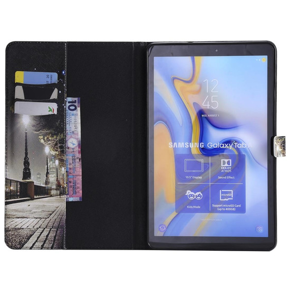 For Galaxy Tab A 10.5 T590 / T595 Colored Drawing Pattern Horizontal Flip PU Leatherette Case with Holder & Card Slots & Wallet(Cityscape)