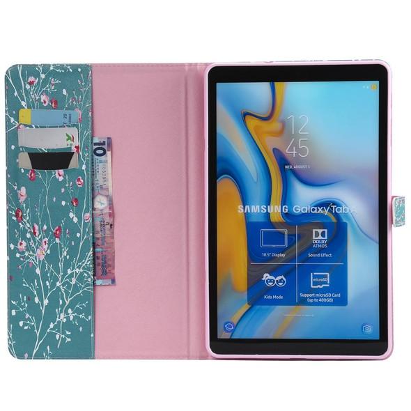 For Galaxy Tab A 10.5 T590 / T595 Colored Drawing Pattern Horizontal Flip PU Leatherette Case with Holder & Card Slots & Wallet(Apricot Tree)