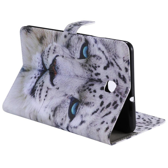 For Galaxy Tab A 8.0 (2018) T387 Colored Drawing Pattern Horizontal Flip PU Leatherette Case with Holder & Card Slots & Wallet(White Panther)