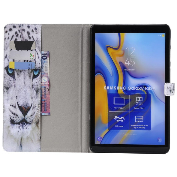 For Galaxy Tab A 10.5 T590 / T595 Colored Drawing Pattern Horizontal Flip PU Leatherette Case with Holder & Card Slots & Wallet(White Panther)