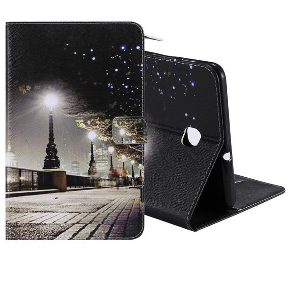 For Galaxy Tab A 8.0 (2018) T387 Colored Drawing Pattern Horizontal Flip PU Leatherette Case with Holder & Card Slots & Wallet(Cityscape)