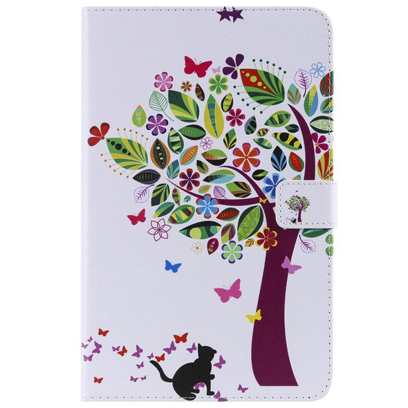 For Galaxy Tab A 8.0 (2018) T387 Colored Drawing Pattern Horizontal Flip PU Leatherette Case with Holder & Card Slots & Wallet(Cat and Tree)
