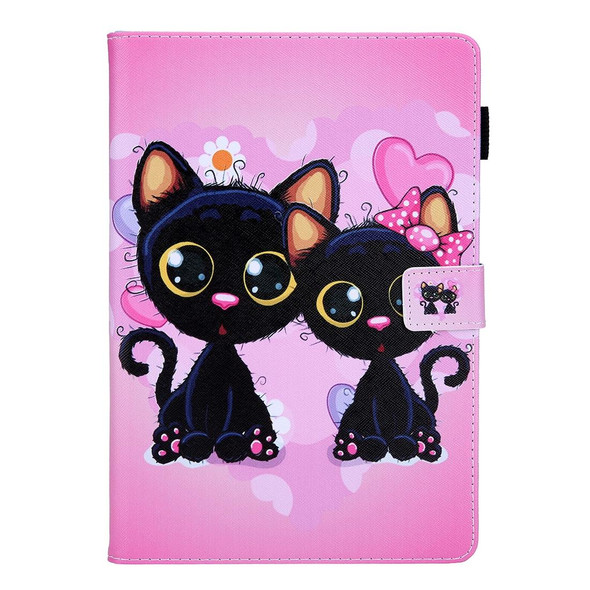 For iPad Pro 11 (2020) & (2018) Painted Pattern Tablet PC Protective Leatherette Case with Bracket & Card Slot & Photo Holder(Two Black Cats)