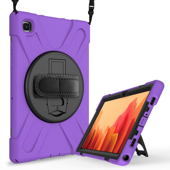 For Samsung Galaxy Tab A7 (2020) T500/T505 360 Degree Rotation PC + Silicone Protective Case with Holder & Hand-strap(Purple)