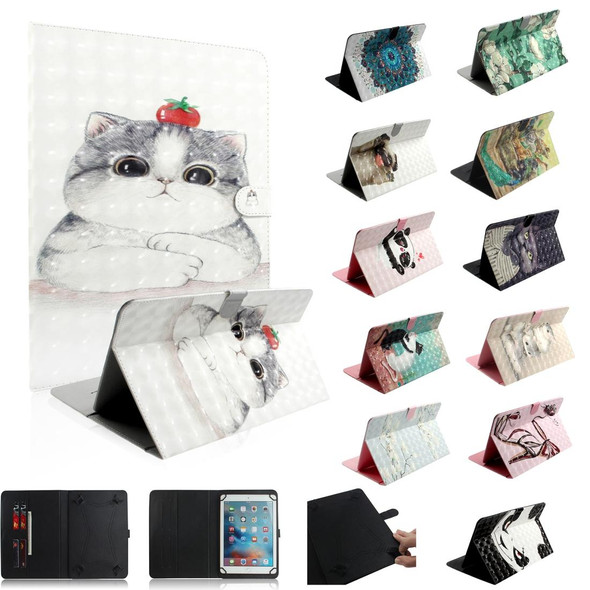 3D Colored Drawing Universal Horizontal Flip Leatherette Case, with Holder & Card Slot & Wallet for 10 inch Tablet PC(Cute Cat)