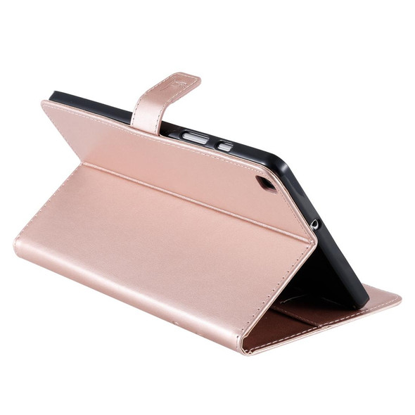 For Galaxy Tab A 8.0 (2019) T295/T290 Pressed Printing Woman and Cat Pattern Horizontal Flip Leatherette Case with Holder & Card Slots & Wallet(Rose Gold)