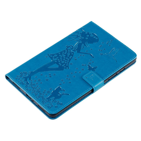 For Galaxy Tab A 8.0 (2019) T295/T290 Pressed Printing Woman and Cat Pattern Horizontal Flip Leatherette Case with Holder & Card Slots & Wallet(Blue)