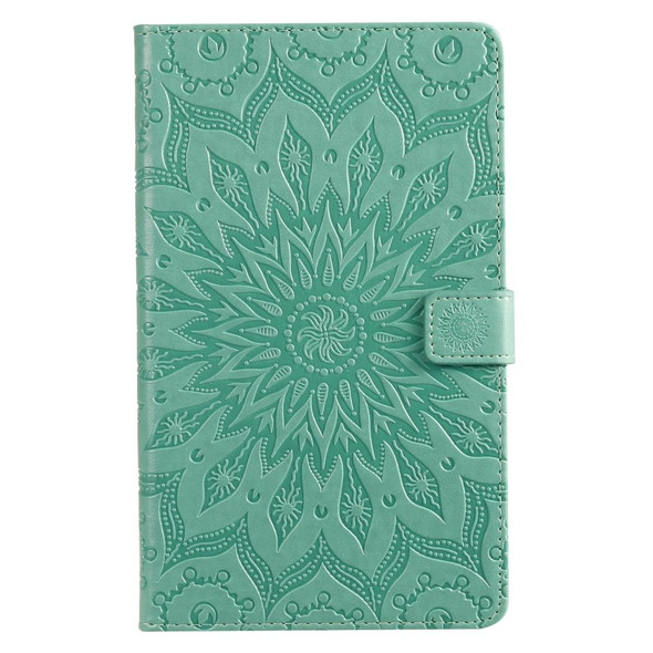 For Galaxy Tab A 8.0 (2019) T295/T290 Pressed Printing Sun Flower Pattern Horizontal Flip Leatherette Case with Holder & Card Slots & Wallet(Green)