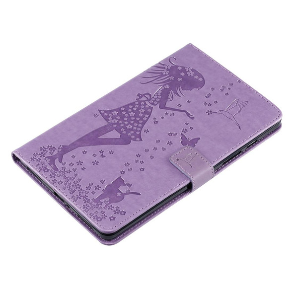 For Galaxy Tab A 8.0 (2019) T295/T290 Pressed Printing Woman and Cat Pattern Horizontal Flip Leatherette Case with Holder & Card Slots & Wallet(Purple)