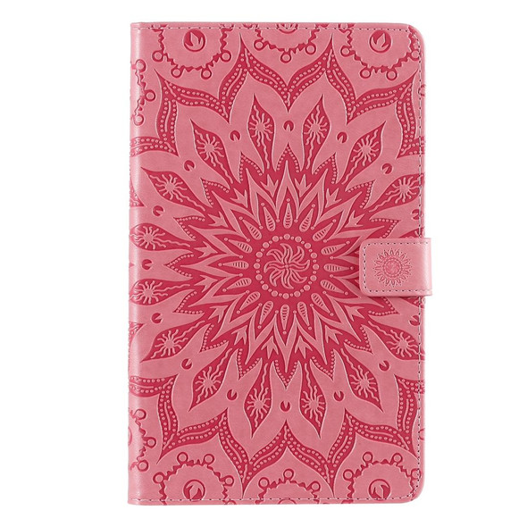 For Galaxy Tab A 8.0 (2019) T295/T290 Pressed Printing Sun Flower Pattern Horizontal Flip Leatherette Case with Holder & Card Slots & Wallet(Pink)