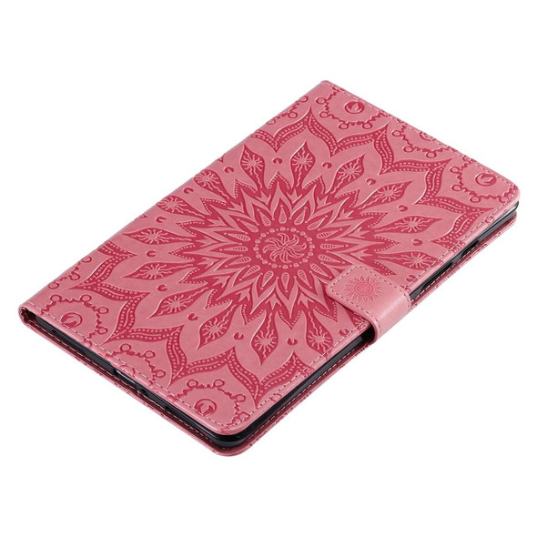 For Galaxy Tab A 8.0 (2019) T295/T290 Pressed Printing Sun Flower Pattern Horizontal Flip Leatherette Case with Holder & Card Slots & Wallet(Pink)
