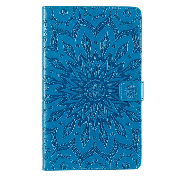 For Galaxy Tab A 8.0 (2019) T295/T290 Pressed Printing Sun Flower Pattern Horizontal Flip Leatherette Case with Holder & Card Slots & Wallet(Blue)