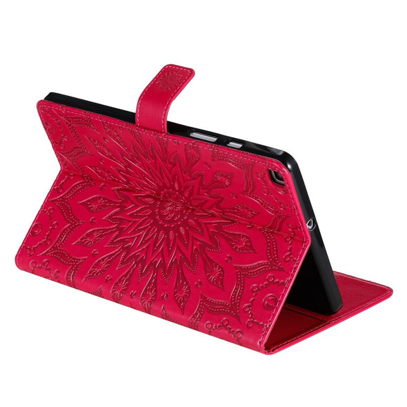 For Galaxy Tab A 8.0 (2019) T295/T290 Pressed Printing Sun Flower Pattern Horizontal Flip Leatherette Case with Holder & Card Slots & Wallet(Rose Red)