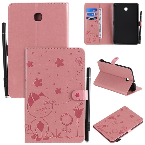 For Samsung Galaxy Tab A8.0 (2018) T387 Cat Bee Embossing Pattern Shockproof Table PC Protective Horizontal Flip Leatherette Case with Holder & Card Slots & Wallet & Pen Slot(Pink)