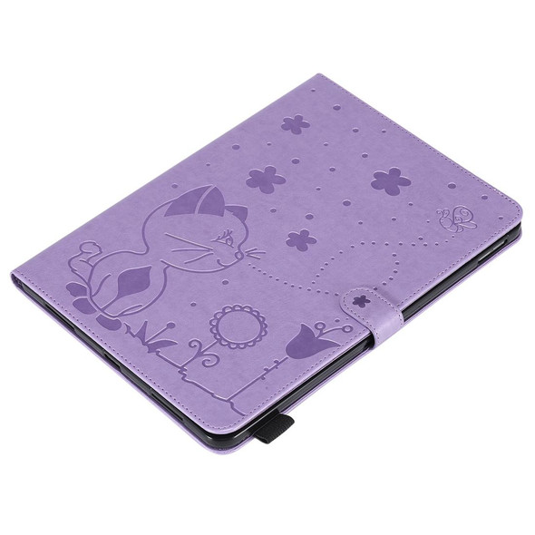 For iPad Pro 11 (2020) & (2018) Cat Bee Embossing Pattern Horizontal Flip Leatherette Tablet Case with Holder & Card Slots & Wallet & Pen Slot & Wake-up / Sleep Function(Purple)