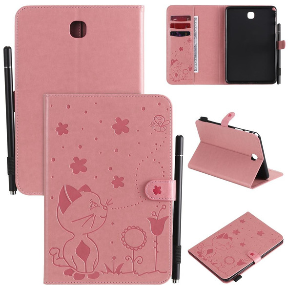 For Samsung Galaxy Tab A8.0 (2015) T350 Cat Bee Embossing Pattern Shockproof Table PC Protective Horizontal Flip Leatherette Case with Holder & Card Slots & Wallet & Pen Slot & Wake-up / Sleep Function(Pink)