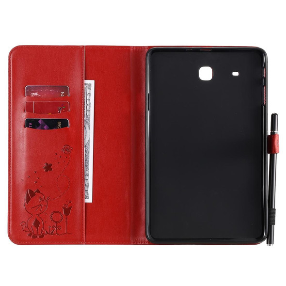 For Samsung Galaxy Tab E9.6 T560 Cat Bee Embossing Pattern Shockproof Table PC Protective Horizontal Flip Leatherette Case with Holder & Card Slots & Wallet & Pen Slot(Red)
